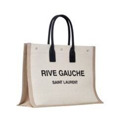 Grande borsa tote in lino e pelle