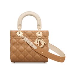 Lambskin canneté bicolore marrone medio e avorio polveroso