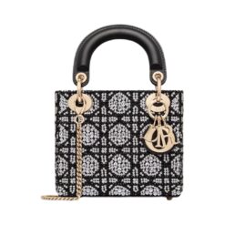 Ricamo Cannage con perline nere e strass argentati