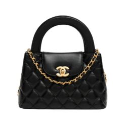 Shopper Nano Kelly trapuntata in vitello lucido invecchiato nera