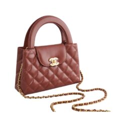 Mini In Vitello Lucido Marrone Con Finiture In Metallo Dorato