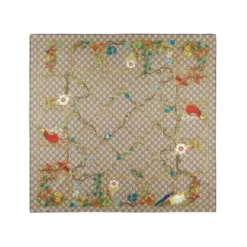 Sciarpa di seta con motivo animale e floreale