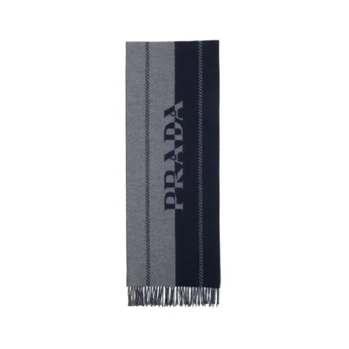 Piccola sciarpa in lana con logo jacquard in grigio/blu