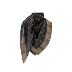 Seta Lucida Con Motivo Monogramma Marrone