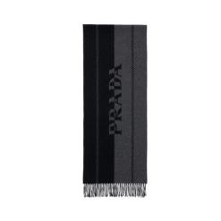 Alternative view of Piccola sciarpa in lana con logo jacquard in grigio/blu