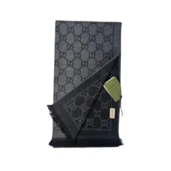 Sciarpa lavorata a maglia con motivo jacquard GG grigia