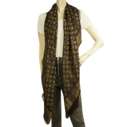 Lana Lucida Con Motivo Monogramma Marrone