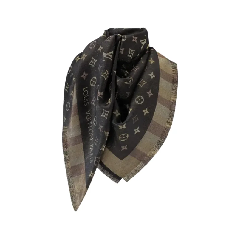 Seta Lucida Con Motivo Monogramma Marrone