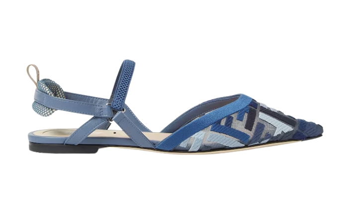 Ballerine slingback in rete blu con ricamo FF