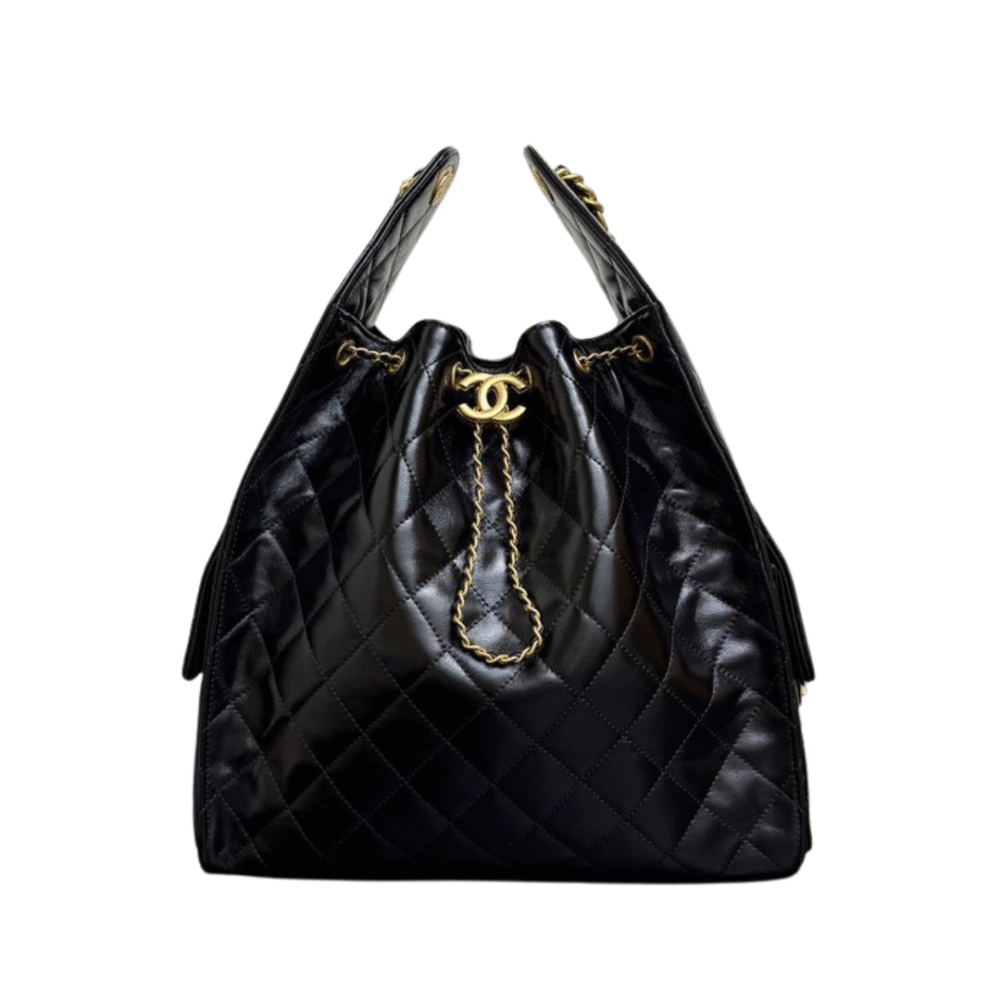 Borsa a mano grande 40, Pelle di vitello granata e metallo color oro, nera