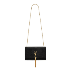Kate medium tassel in crocodile-embossed leather