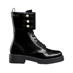 Pelle di vitello opaca nera e perle in resina bianca