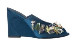 Sandalo tessuto blu ricamato