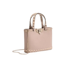 Mini borsa shopping Rockstud in vitello granato