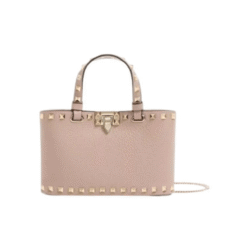 Mini borsa shopping Rockstud in vitello granato
