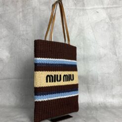 Alternative view of Tote Effetto Rafia Marrone Cacao E Celeste