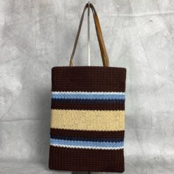 Tote Effetto Rafia Marrone Cacao E Celeste - immagine 3