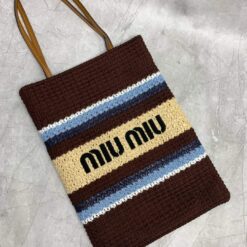 Tote Effetto Rafia Marrone Cacao E Celeste - immagine 4