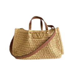 Borsa Tote In Rafia Signature Marrone