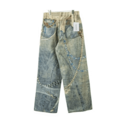 Alternative view of Jeans loose fit con stampa effetto pizzo